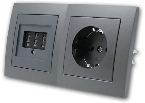 Caja de conexiones y enchufe TAE-NFN con marco doble | ESTILO | Empotrado, antracita, 3x 6 polos