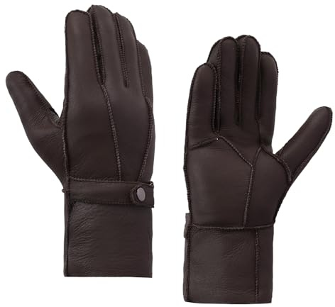 Gants en cuir pour hommes,Hommes polaire chaude doublée hiver Gants,Marron,S