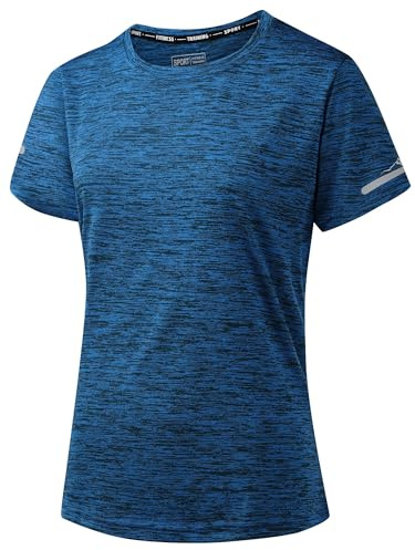 Peakwell Women Shorts Sleeve Gym Tops Sport Running T-Shirt, Mid Blue, S