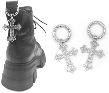 Gownsella Goth Boot Heel Shoe Charms, DIY Shoe Accessory Keychain Bag Decorations with Spring Ring for Girls Women (Diamond Cross03)