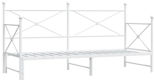 vidaXL Tagesbett Ausziehbar ohne Matratze Weiß 90x200 cm Stahl, Schlafbett, Schlafsofa, Couchbett, Gästebett, Tagesbettsofa, bequemes Schlafsofa