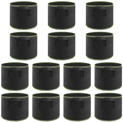 FAAING Lot de 15 Sac de Culture en Non Tissé Sac de Plantation Jardin avec Poignée Sangles Aération Tissu Pots, pour légumes, Fleurs, Champignons, Noir, 20 L