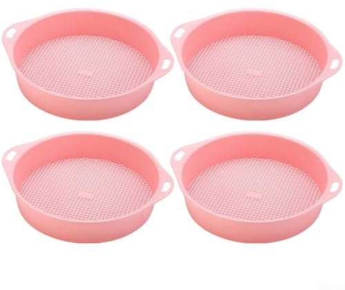 Juego de 4 tamices de tierra de jardín, pantalla de filtro de malla redonda de 3 mm, tamiz de abono para plantas de balcón, mezcla de macetas de bonsái (rosa)