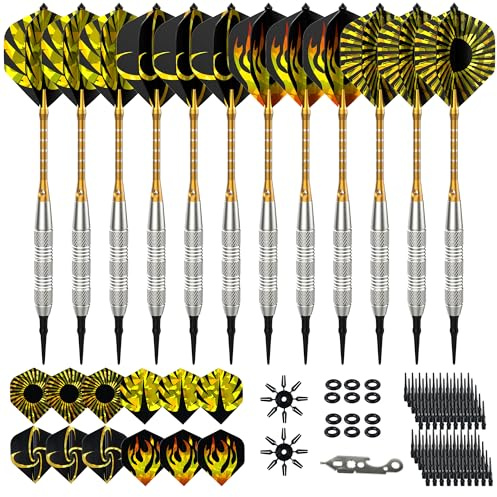 Freccette Professionali con Punta in plastica, 12 Pezzi, per Bersaglio elettronico, Freccette morbide con 100 Punte per Freccette in plastica, 24 Alette Laser, Colore Arancione