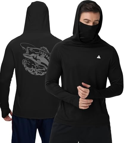 ZITY Men's Sun Protection Hoodie with Mask UPF 50+ UV Long Sleeve Lightweight Shirt Rapid Drying Fishing & Rash Guard Black M
