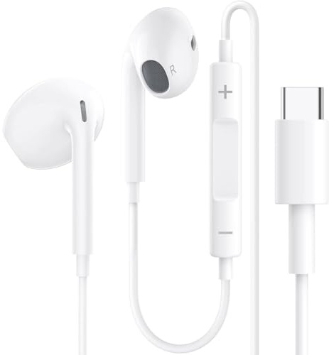 Écouteurs Filaires USB-C pour iPhone 17/16/15 Écouteurs Intra-Auriculaires Hi-FI Stéréo Typ-C avec Microphone et Contrôle du Volume pour Apple 17/16/15, Samsung S24/S23, iPad - Blancs