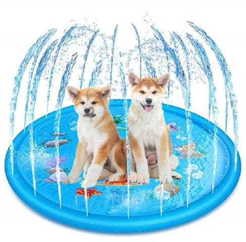 Dog Pool Paddling Pool for Pets,100cm/39.3in Dog Pool Splash Pad,Inflatable DogSplash,Foldable Thickened Outdoor DogSprinkler Play Mat for Summer Garden Beach Backyard Sprinkler Water Toy