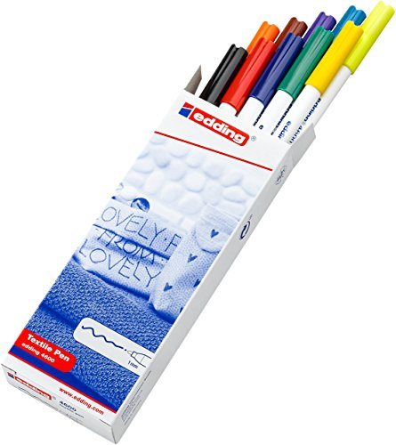 Edding 4600 Feutre pour textiles - étui de 10 couleurs (basic) - pointe ronde de 1 mm - feutre textile lavable en machine (60 °C) pour décorer le tissu - marqueur textile
