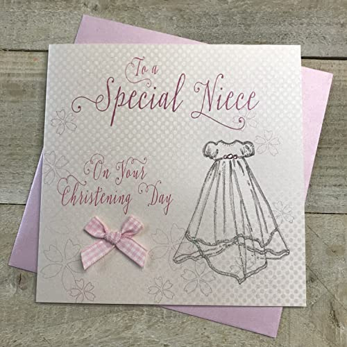 vita bomullskort 'To A Special Niece On Your Christening Day' handgjort kort, vit, WB265