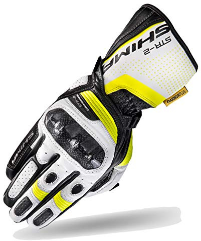 SHIMA STR-2 Motorradhandschuhe Herren - Touchscreen, Sommer, Sport Leder Handschuhe mit Carbon Knöchelprotektor, Handflächen- und Fingerschieber, Verstärkte Handfläche (Fluo, L)