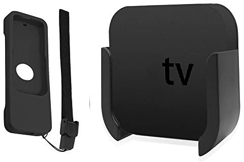 YoMaris TV-fäste för Apple TV 4:e och 4K 5:e generationen, väggfäste hållare med BONUS fjärrkontroll fodral för Apple TV 4:e / 4K 5th Gen. Svart