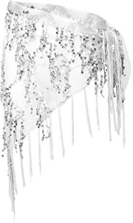 Unbekannt Sharplace Bauchtanz Kostüm Hüfttuch Quaste Pailletten Gürtel Dreieck Wickelrock für Tanzkleidung oder Performance, Weiß