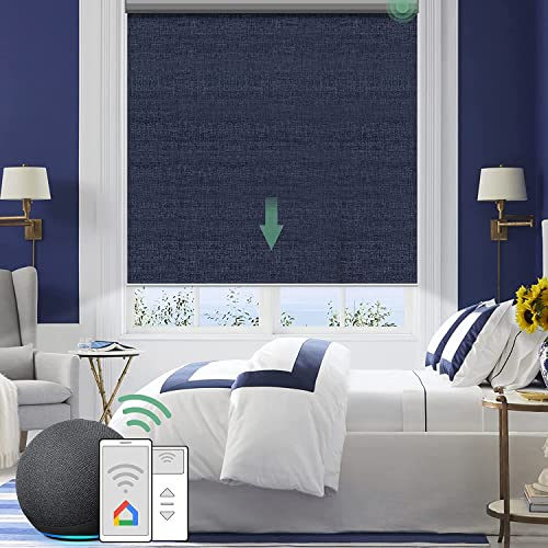 Yoolax Elektrisches Rollo Alexa Smart Rolladen mit Akkumotor und Fernbedienung 100% Verdunkelung Sonnenschutz Rollos nach maß für Home Office, Schnurlos(Blau)