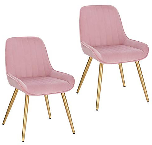 Lestarain Esszimmerstühle 2er Set, für Esszimmer Wohnzimmer Küche, Retro Küchenstühle gepolstert, Sitzfläche aus Samt, mit Metallbeine, bis 150 kg belastbar, Rosa