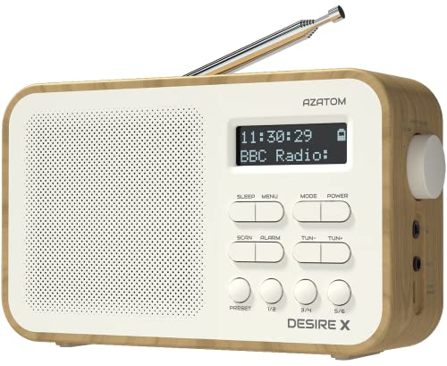 DAB/DAB+ & FM Portable Digital Radio | Simple Controls | Dual Alarms & Sleep Timer | Battery & Mains Powered (4x”AA”) | Bluetooth | Perfect for Home, Office or Outdoors | AZATOM Desire X2 (Oak)