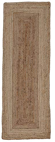 carpetfine Juteteppich Nele Läufer Brücke Beige handgewebt aus Jute 80x400 cm | Moderner Naturfaserteppich im Boho Style für Küche, Flur und Brücke