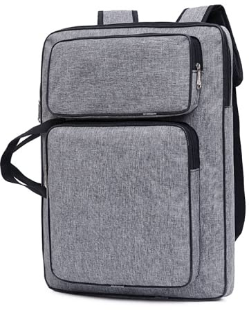 QCHOMEE A3 Art Portfolio Case Folder Waterproof Artwork Storage Portable Drawing Board Carrying Bag Backpack Artist Large Student Painting Pads Canvas Artists Tote Organizer (Grey)