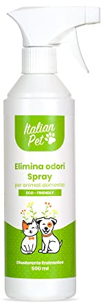 Italian Pet Elimina Odori Naturale Spray - Disodorante Enzimatico Ecologico - Neutralizza Odori Tessuti, Cucce, Gabbie, Pavimenti, Divani, Tappeti - 500ml - Flacone plastica 100% riciclata