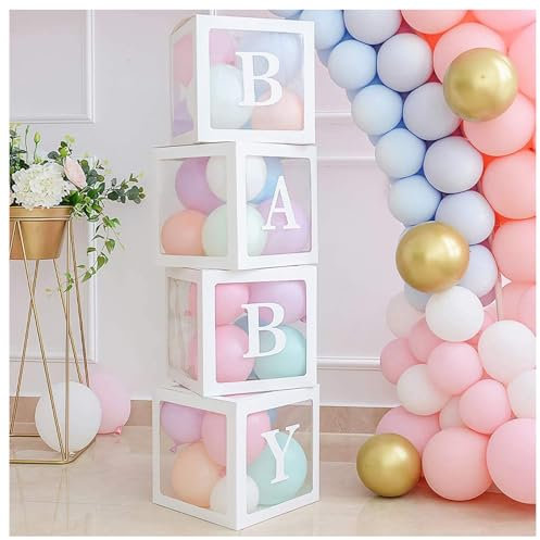 Baby Shower Decoration Boxes, 4PCS Baby Block Box With BABY Letters, Balloon Boxes for Birthday Baby Shower Theme Party Supplies Decoration