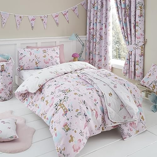 Happy Linen Company Girls Boys Kids Enchanted Forest Unicorn Pink Toddler Cot Bed Reversible Soft Easy Care Bed Linen Duvet Cover Quilt Bedding Set With Pillow Case