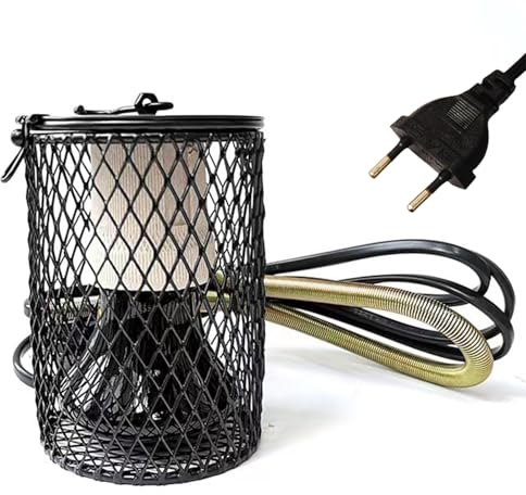 Vegena Reptilien Wärmelampe mit Schutzkorb, Wärmelampe Keramik 100W 220V, Terrarium Reptilien Heizlampe, Terrarien Lampenschutzkorb für Schildkröte Eidechse Hühner Schlange Chamäleon (Eu Plug)