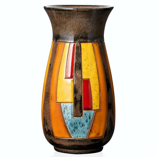 FELISTEYA Handmade Ceramic Vase – 21cm Tall Bouquet Vase, Decorative Artisan Flower Vase, Colourful Hand Glazed Pottery, Modern Statement Vase for Home Decor & Gifts