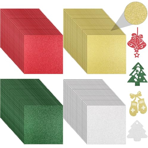 Yeaqee 80 ark glitter kartongpapper 30 x 30 cm färgat kartongpapper dubbelsidigt glitterpapper glitterkort lager 250 GSM för julklippt hantverk gör-det-själv korttillverkning (klassisk färg)