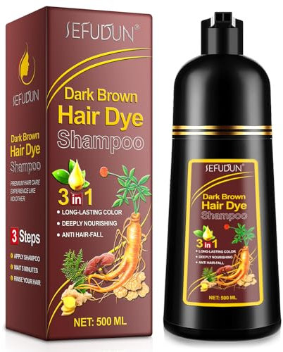Dark Brown Hair Dye Shampoo for Gray and Beard - 100% Grey Coverage, Instant Colour for Women Men, Herbal Ingredients, Black Coloring in Minutes 500ML