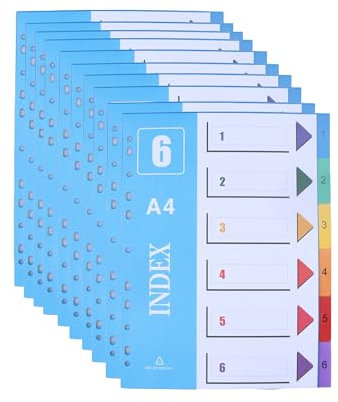 AMO HERMOSO 10er 6 Teiliges Register Trennblätter für Ordner A4, Organisationshilfe für Akten und Dokumente, DIN A4 PP Trenn-Blätter für die Ordner-Organisation im Büro, 1-6 teiliges