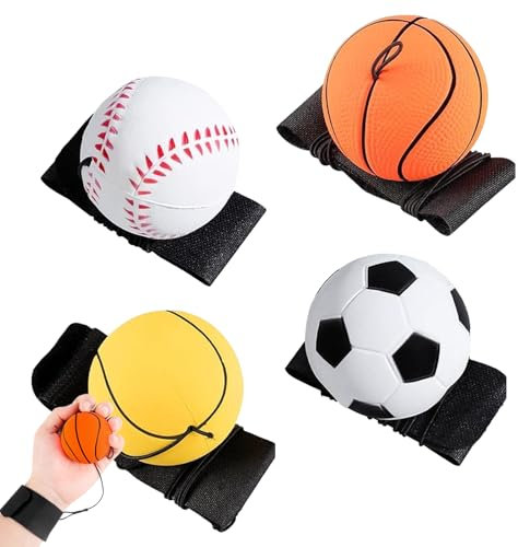 YALiya 4 stycken fjäderboll med snöre för barn, handled returboll, boll med snöre fotboll, basket, tennis, baseball, softball, med gummiband handled, sportleksak för vuxna