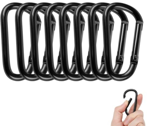 KOOLEVER 8PCS Carabiner Clip Heavy Duty, Black Carabiner, D Ring Clip | D rings Heavy Duty, Locking Carabiner Clips, D-Ring Carabiners, 3 Inch D Shape Steel Clip, for Camping, Outdoor