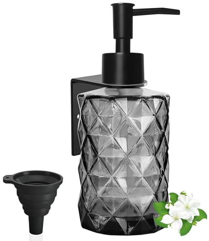 GKSCXEXE Seifenspender Wandbefestigung, Seifenspender Schwarz Wandmontage | Shampoo und Duschgel Spender für Bad, Küche Spülmittelspender, Glas Pumpspender mit Trichter für Zuhause, Hotel, Restaurant