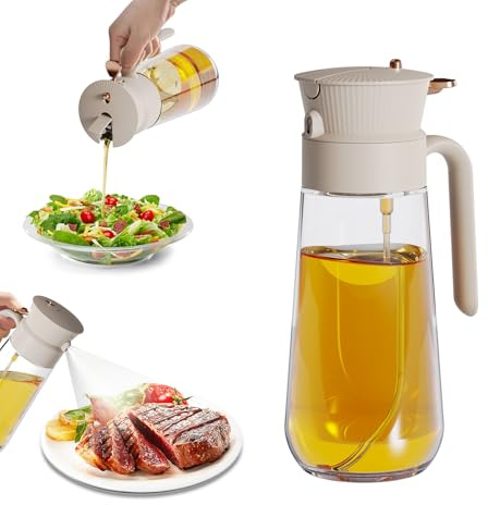 2026 New 19.6oz/580ml Olive Oil Sprayer for Cooking, Leak Glass Olive Oil Dispenser Bottle, 2 in 1 Oil Dispenser and Oil Sprayer, Switch Between Mist & Precision Pour for Air Fryer, BBQ, Salad,Baking