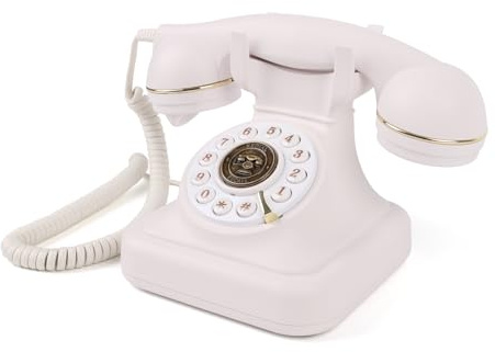 FESTRING Teléfono fijo retro con marcación de botón, teléfono vintage con volumen de timbre ajustable y función de remarcación, teléfono retro con cable para el hogar, oficina, hotel, color blanco