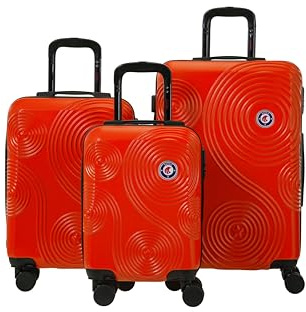 TRAVEL WORLD GPS Lot de 3 Valises Cabine – Extra Petite + Petite + Moyenne 60% ABS Neuf 40% ABS Recyclé Coque Rigide avec Serrure Classique, roulettes Pivotantes – Orange