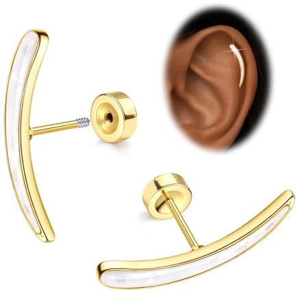 Morfetto 16G Piercing Oreja Acero Quirurgico Dorado Plata Oro Hipoalergenicos Pendientes Mujer Hombre con Parte Trasera Plana Ópalo Cz Barra Piercing Helix Tragus Cartílago Labio Joyería Gold-Oil