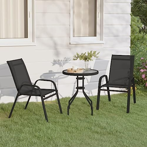 Ensemble bistro de jardin 3 pièces avec plateau en verre trempé, chaises en textilène, résistant aux intempéries, pour balcon, terrasse, table de 60 x 70 cm, design moderne