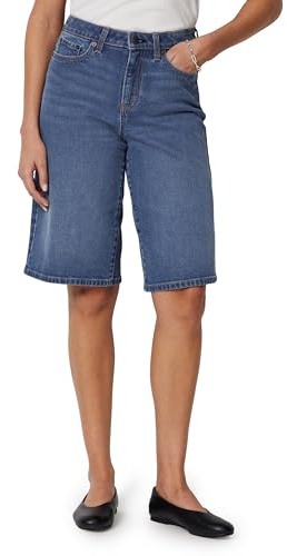 Amazon Essentials Bermuda in Denim a Vita Media, Vestibilità Comoda Donna, Blu Medio Vintage, 48