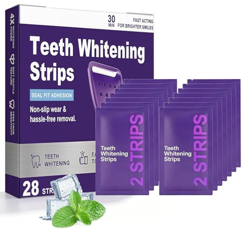 28 PièCes Bandes De Blanchiment Des Dents, Bandes Blanchissantes Violettes, Whitening Strips Efficace, RéDuire Les Taches Profondes, Effet à Domicile, Sourire éClatant