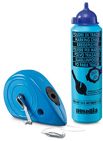 AUSONIA - 47508 LLINIENMARKIERER SCHLAGSCHNUR SCHLAGSCHNURKREIDE MIT ALUMINIUMGEHÄUSE 30 M, MIT AUFROLLMECHANIK, EINSCHLIESSLICH BEHÄLTER und 150 GRAMM BLAUEM PULVER PUDERFLASCHE