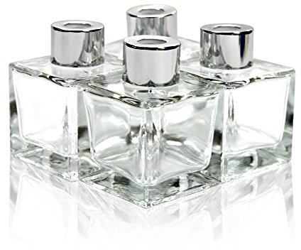 Frandy House Small Square Glass Diffuser Bottles Set of 4-2.5 High,50ml 1.7 fl oz. Fragrance Accessories Use for Diy Replacement Reed Diffuser Sets with Essential Oils,Reed Sticks. (50ML)