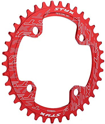 Tbest 32/34/36/38T Single Chainring Narrow Wide Chainring 104 BCD, BMX Road Mountain Bike ycle Single Speed Crank Chain Ring Repair Parts Black, Red(38T Red)