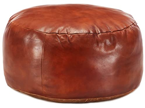vidaXL Pouf Sitzpouf Sitzhocker Sitzpuff Puff Fußbank Fußhocker Bodenkissen Sitzkissen Kissen Hocker Ottoman Hellbraun 60x30cm Echtes Ziegenleder