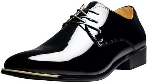 zpllsbratos Zapatos de Cordones Cuero Hombre Zapatos Charol Vestir Negocios Boda Oxford Derby (Negro,42)