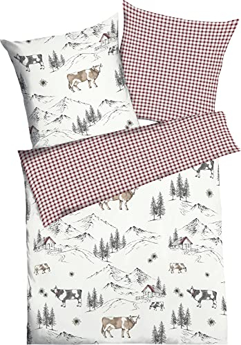 Kaeppel Wendebettwäsche Allgäu Feinbiber rot Größe 1x 135x200 cm + 1x 80x80 cm