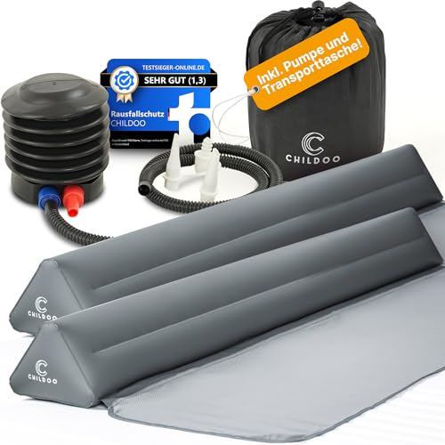 CHILDOO Rausfallschutz Bett Reise für Kinder & Baby - aufblasbares Bettgitter Rausfallschutz Boxspringbett - Bettschutzgitter Kinderbett Elternbett - tragbarer Fallschutz Bett Rausfallschutz 200cm