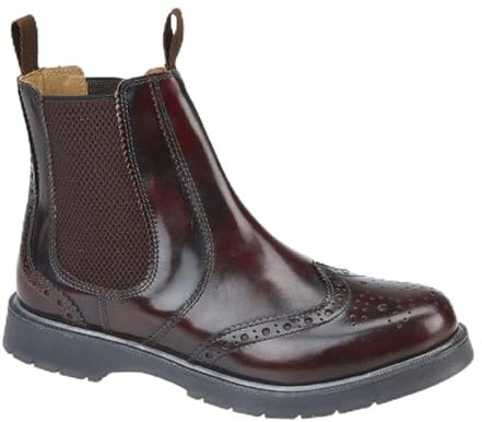 Grafters M281BD Herren Brogue Chelsea Stiefel aus Leder, Burgunderrot, burgunderfarben, 48 EU
