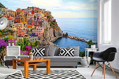 Vlies Fototapete DORF IN ITALIEN 375 x 250 cm (inkl. Kleister) - Vlies Tapete, Wandtapete, Wandbilder - Tapete für Wohnzimmer Schlafzimmer, Büro, Küche - Montagefertig