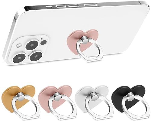 WLLHYF 4 anillos adhesivos de metal para teléfono celular, soporte de bucle de agarre de dedo, gancho para teléfono, anillos de dedo, soporte adhesivo de agarre de corazón para bricolaje, funda de