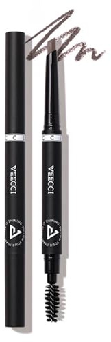 VEECCI Diamond Eyebrow Pencil - Long Lasting & Smudge-proof, Dual-Ended with Soft Brush - Vegan Formula for Microblading Effect Brows (Grey Brown)